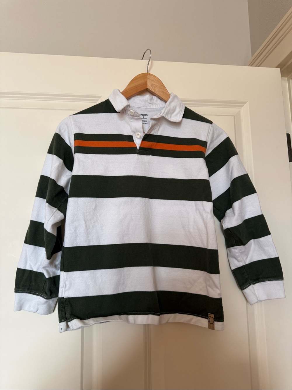 Gymboree White, Dark Green & Orange Striped Rugby Shirt